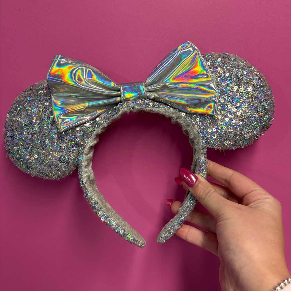 Disney Silver Holographic Sequin Minnie Mouse Ear Headband